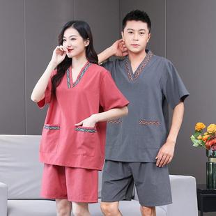 男款 汗蒸服女情侣贡麻大码 桑拿服足疗店洗浴按摩浴衣家居睡衣浴服