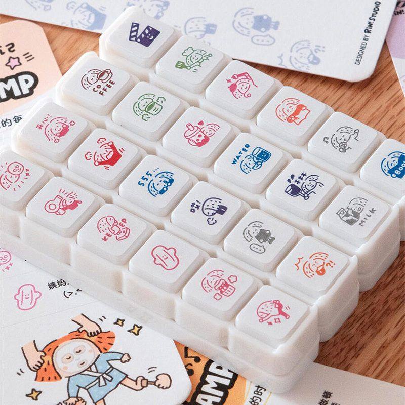 迷你可爱日常打卡六联按钮印章高颜值学生手帐diy素材装饰送礼物