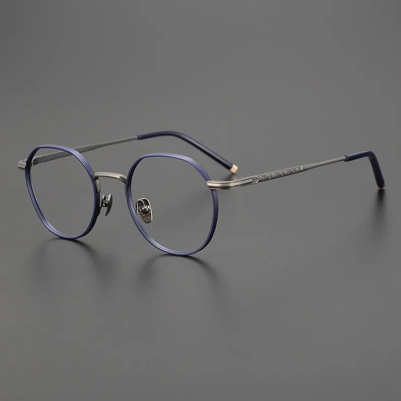日系复古纯钛个性圆框磨砂雕花设计师款近视眼镜框男款全框小众女