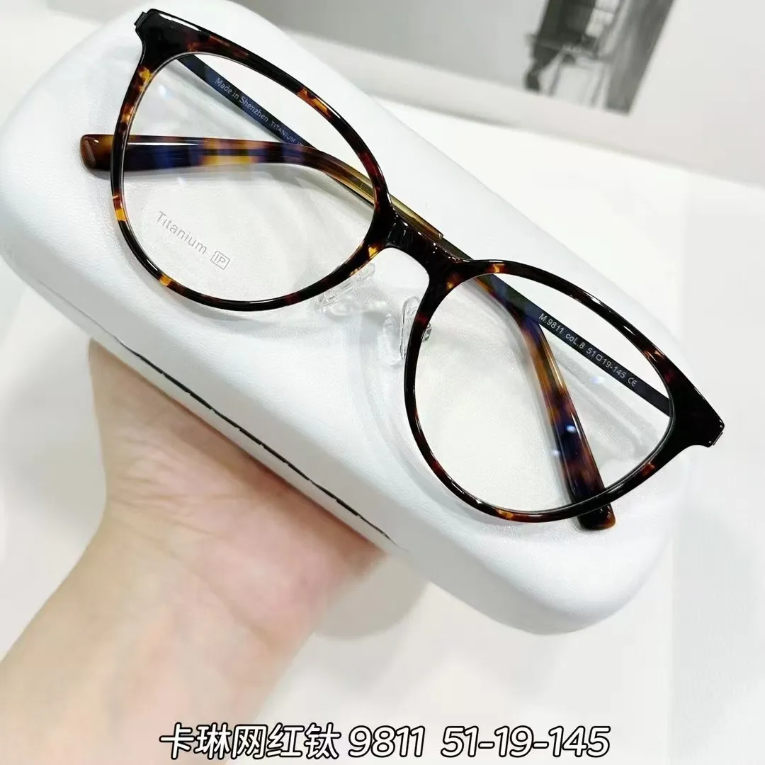 网红韩国玳瑁钛合金眼镜架时尚椭圆小框素颜眼镜框丹阳可配度数