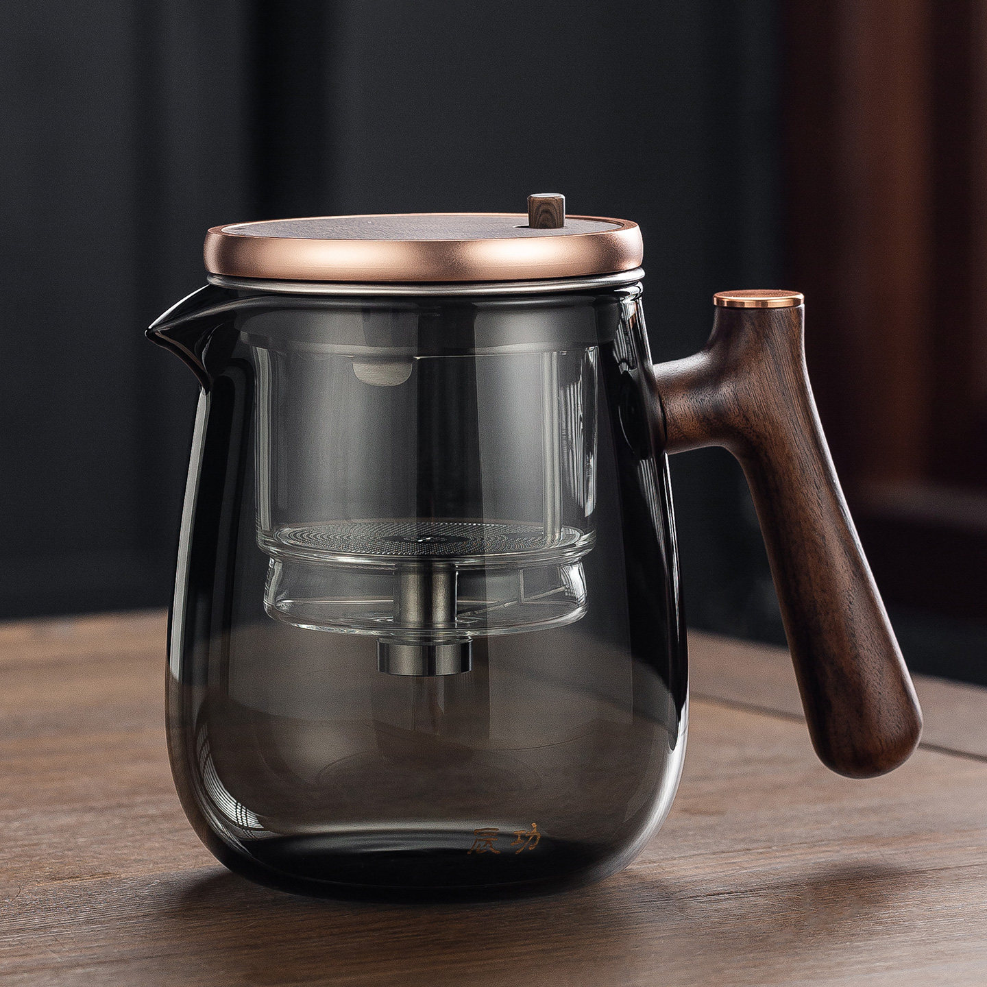飘逸杯泡茶壶玻璃茶水分离泡茶杯耐高温过滤家用胡桃木冲茶器茶具
