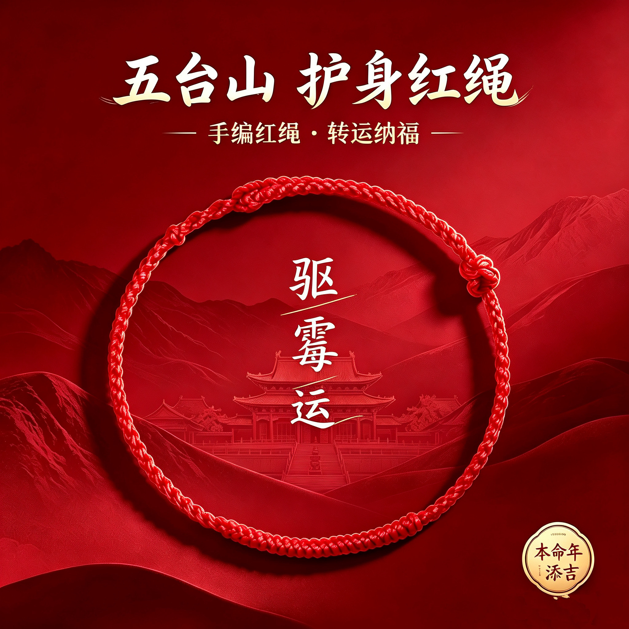 五台山红绳手链本命年女款情侣红色脚链手工编织招财平安手绳礼物