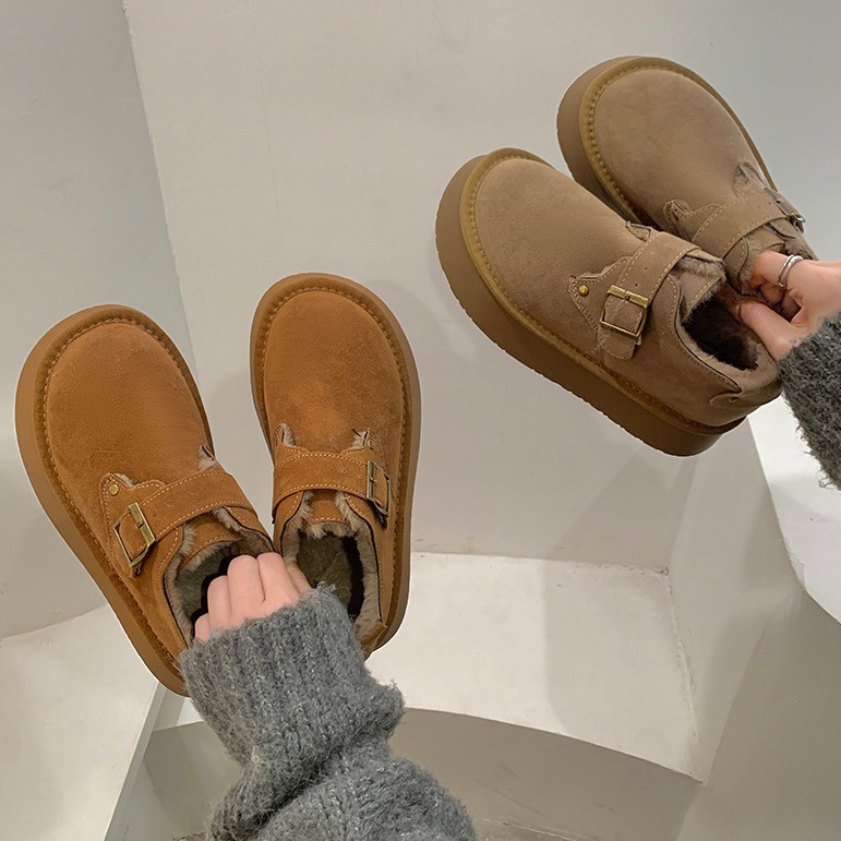 网红保暖防滑厚底棉鞋女冬季加绒2024新款加厚博肯复古勃肯鞋