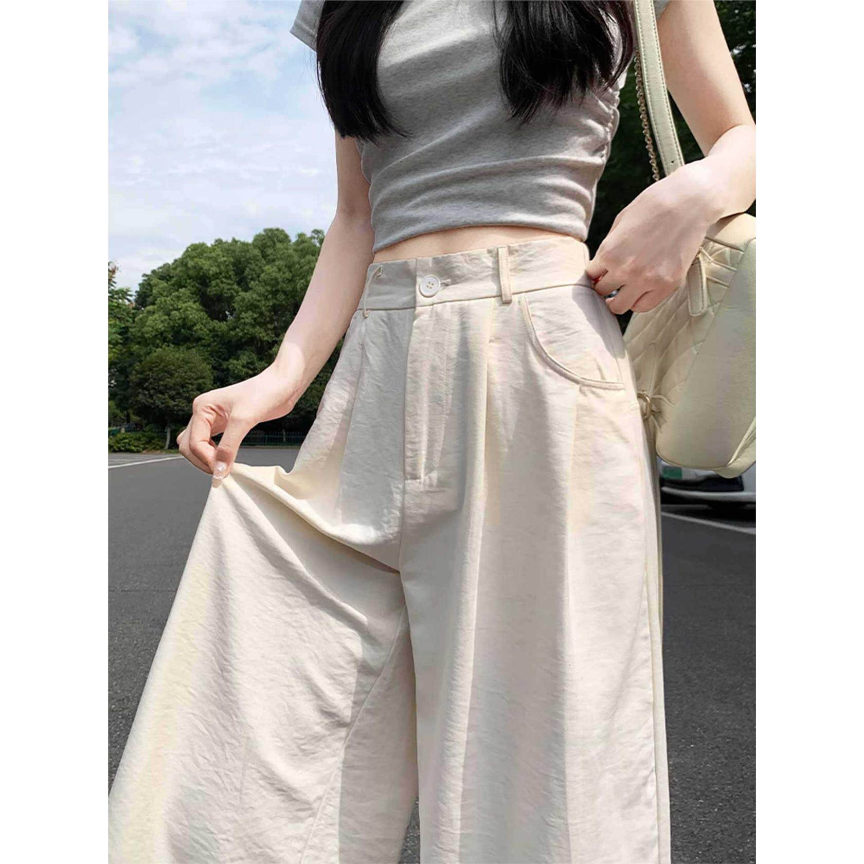 白色奶芙山本裤女夏季薄款2026新款高腰垂感小个子直筒西装阔腿裤