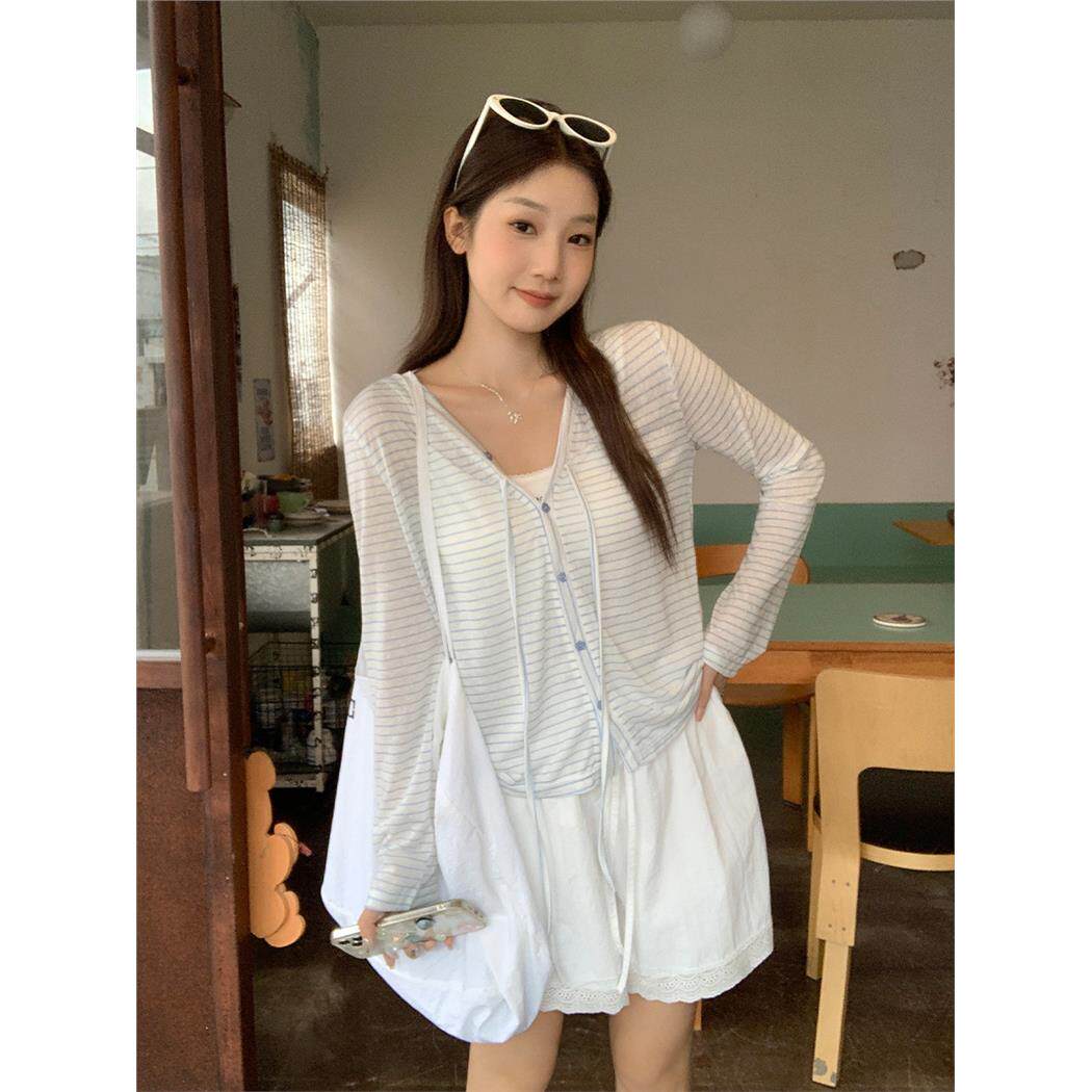 夏季蝴蝶结外搭开衫蓝色