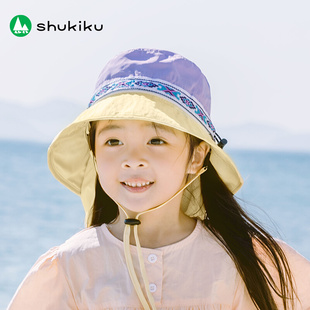 shukiku儿童防晒帽女宝夏季 防紫外线帽子太阳帽宝宝遮阳帽春秋款