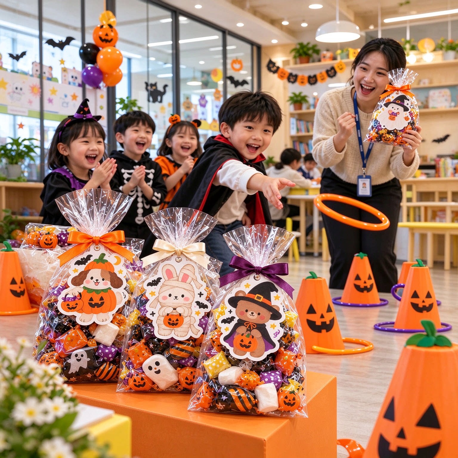 万圣节糖果袋透明平口包装袋零食饼干束口袋幼儿园儿童节日伴手礼