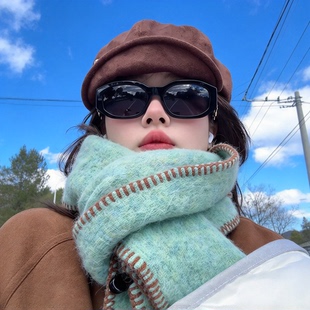 薄荷绿围巾女生秋冬保暖护颈围脖加厚防风大衣羽绒服百搭拍照出片