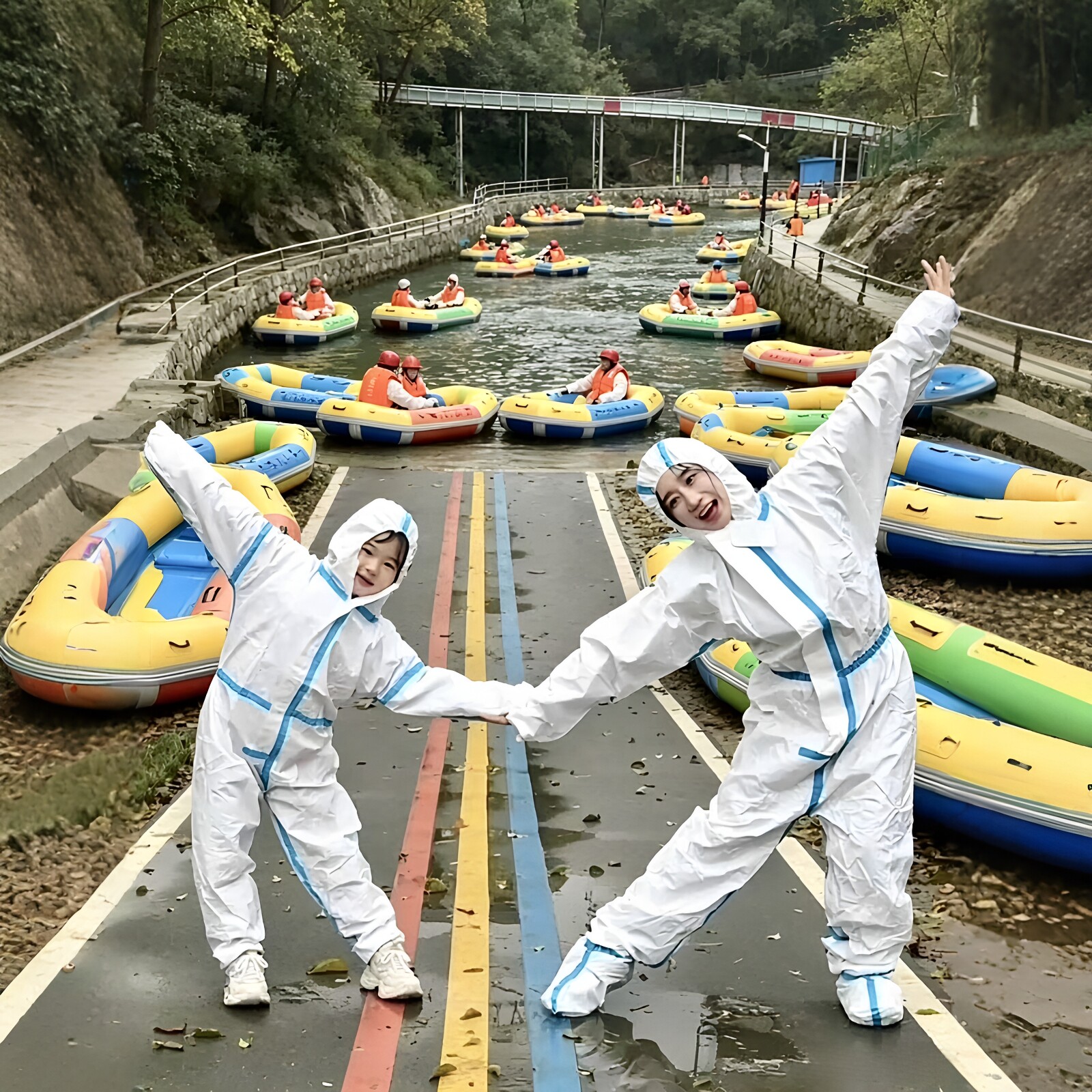 一次性防护服女生姨妈期户外漂流专用雨衣连体款防水保暖不湿衣服