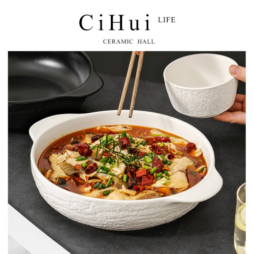 日式双耳汤碗酸菜鱼陶瓷碗