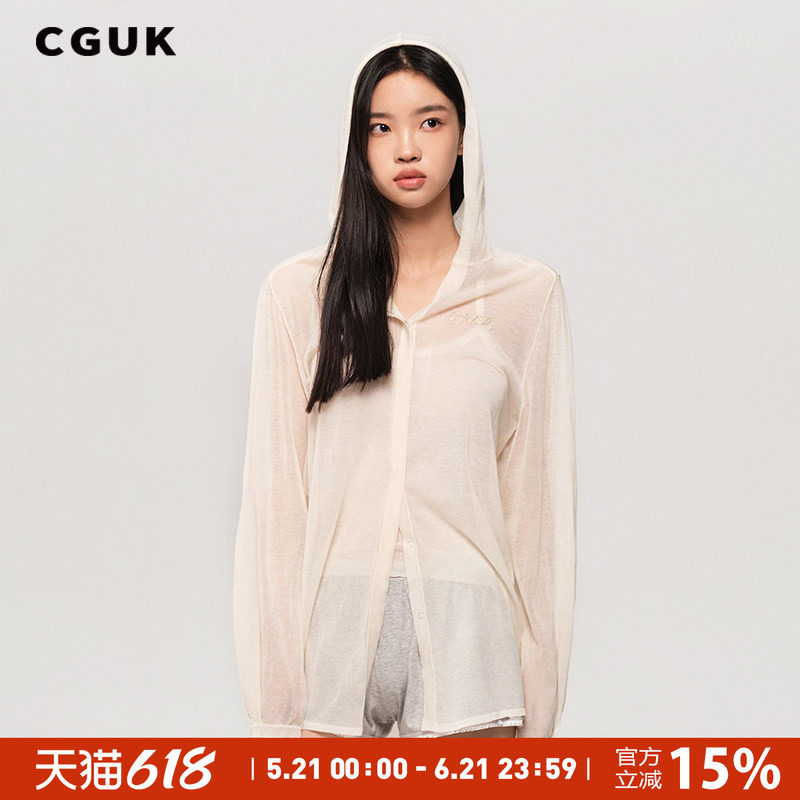 【明星同款】CGUK针织连帽衬衫长款衬衫白色长袖衬衫