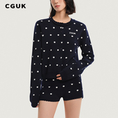 波点短裤 针织波点开衫 王梓薇同款 100%绵羊毛修身 CGUK