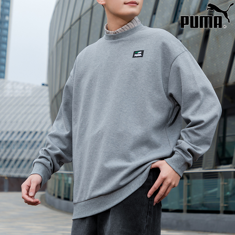 PUMA彪马男装卫衣2025夏季新款灰色宽松圆领套头衫长袖运动套头衫