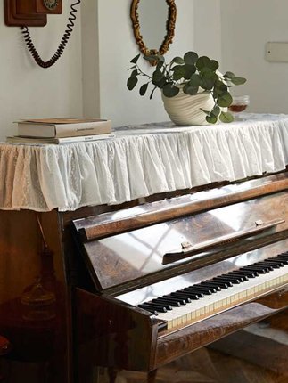 定制钢琴罩法式高端双人琴凳套罩刺绣荷叶边装饰琴罩通用防尘半罩