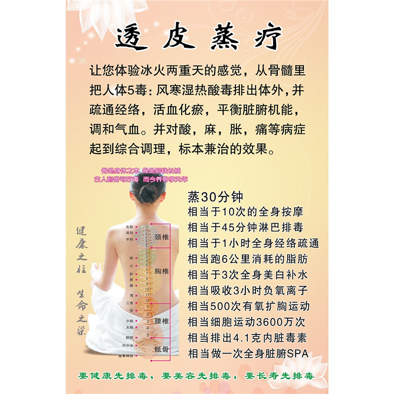 透皮蒸疗海报新款熏蒸养生馆贴纸跃莱透皮蒸疗海报装饰画中药蒸疗