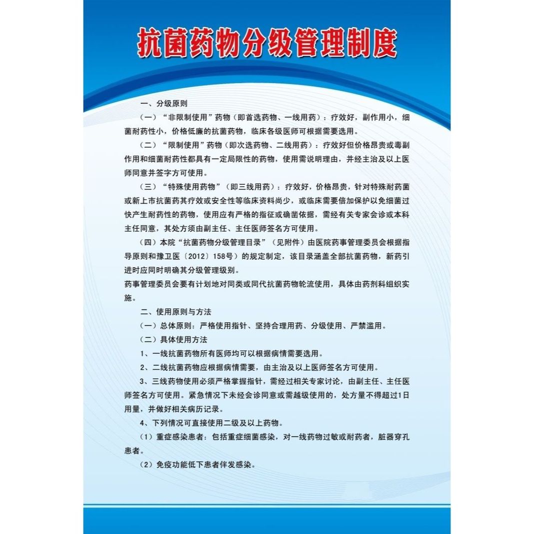 抗菌药物分级管理制度海报展板抗菌药物临床应用分级管理目录墙贴