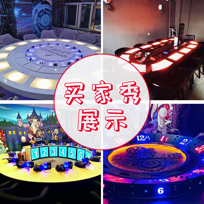 狼人杀桌子天黑请闭眼工业铁艺灯光游戏桌专用圆桌玩吧剧本杀桌游图片