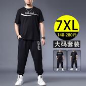 美式 印花短袖 套装 特大码 男春夏胖子宽松休闲圆领t恤长裤 运动服