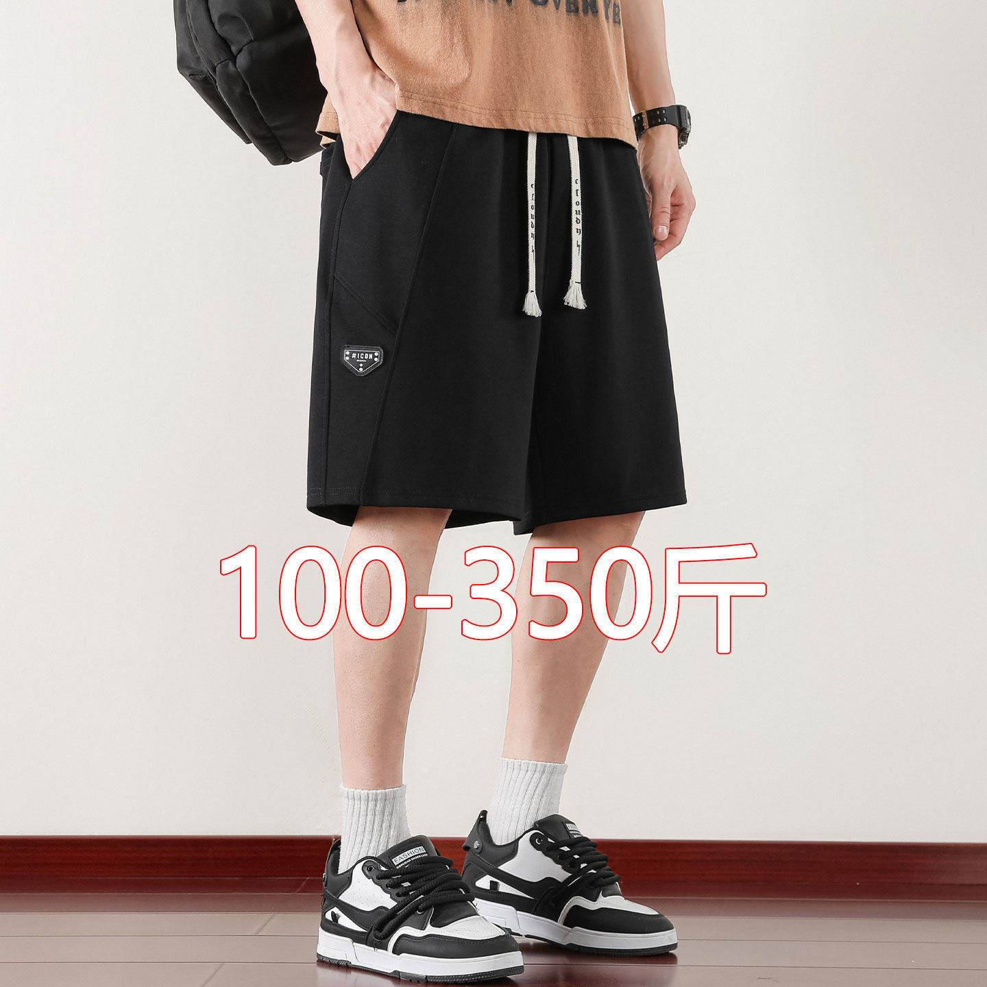 大码黑色篮球运动五分裤男夏季胖子百搭显瘦中裤加肥加大宽松短裤