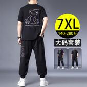 套装 大码 t恤男夏季 青少年潮牌帅气圆领体恤长裤 美式 小熊印花短袖