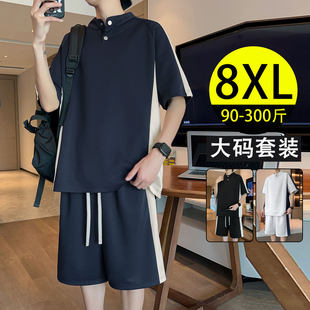 五分裤 加肥加大潮牌男装 青少年帅气百搭短袖 新款 撞色休闲套装 夏季