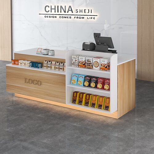超市收银台展示i柜l一体小型吧台桌置物架商用餐饮便利店前台接待