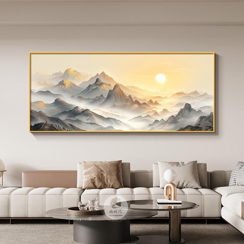 日照金山客厅装饰画现代简约沙发背景墙挂画高档大V气背有靠山壁