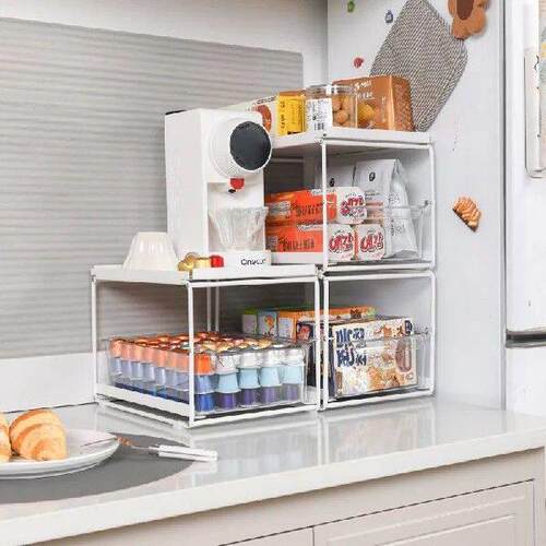 Bar Coffee Rack White Iron Coffee Capsule Storage Drawer