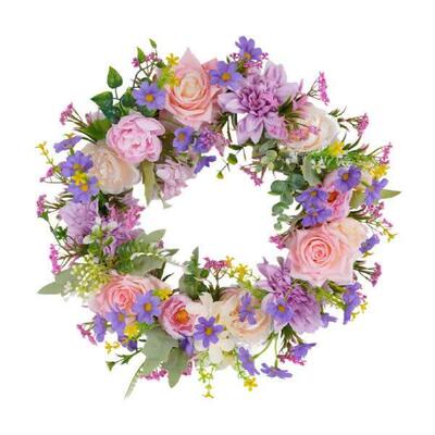 Spring Wreath Round Realistic Decorative Front Door Wreath