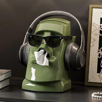 Creative Stone Statue Tissue Box Glasses & Headphone Holder