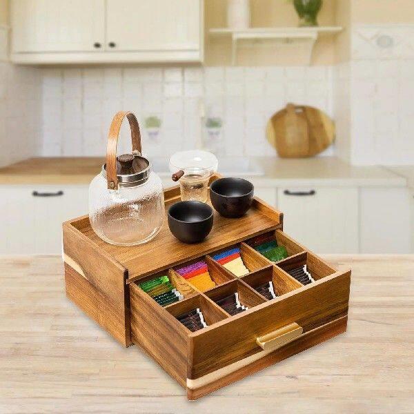 Wood Tea Bag Organizer Accessories Teabag Holder for - 实物图
