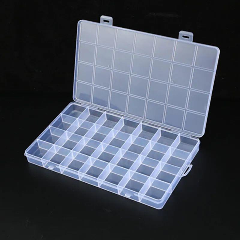 28 Grid Rectangle Plastic Jewelry Box Compartment Storage Bo