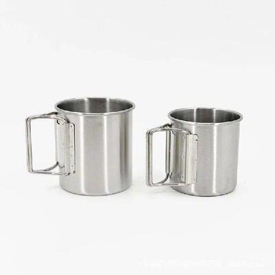Coffee Cup Stailess Steel Mug Foldable Handle Portable