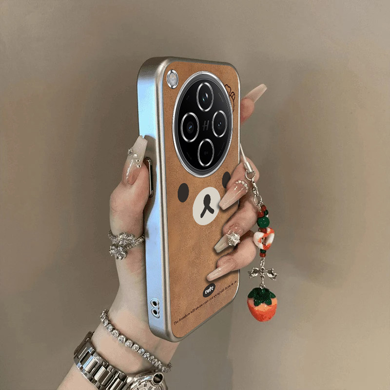 可爱棕熊适用OPPOFindX8S+手机壳新款PLB110防摔镜头全包男女挂绳电镀外壳创意保护套高级感时尚个性小众情侣