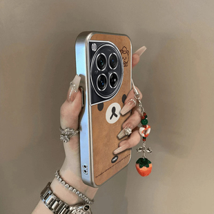 可爱棕熊适用一加Ace3Pro手机壳新款PJX110防摔镜头全包男女挂绳电镀外壳创意保护套高级感时尚个性小众情侣