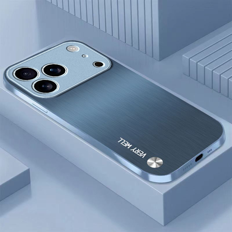 金属拉丝适用苹果17promax手机壳iPhone16/15pro新款14女13mini全包xsmax防摔xr12pro硬壳11玻璃ip6s/7/8plus