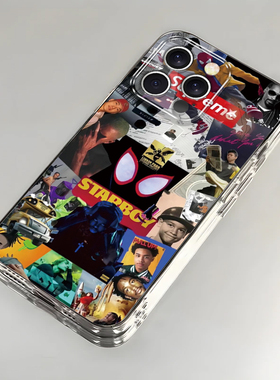 潮牌美式适用苹果17promax手机壳iPhone16/15pro新款14女13mini全包xsmax防摔xr12pro透明11高级ip6s/7/8plus