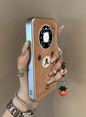 可爱棕熊适用华为华为Mate40Pro手机壳新款NOH-AL00防摔镜头全包女带挂绳电镀外壳保护套高级感创意小众情侣