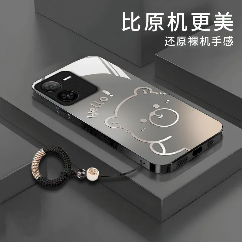 渐变水豚适用vivoY78t手机壳新款V2312BA防摔镜头全包男女挂绳液态玻璃保护套高级感时尚硬外壳网红小众情侣