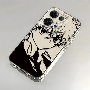 素描奇犽适用OPPOReno8Pro手机壳新款PGAM10防摔镜头全包男女挂绳创意透明软壳保护套高级感时尚个性小众情侣