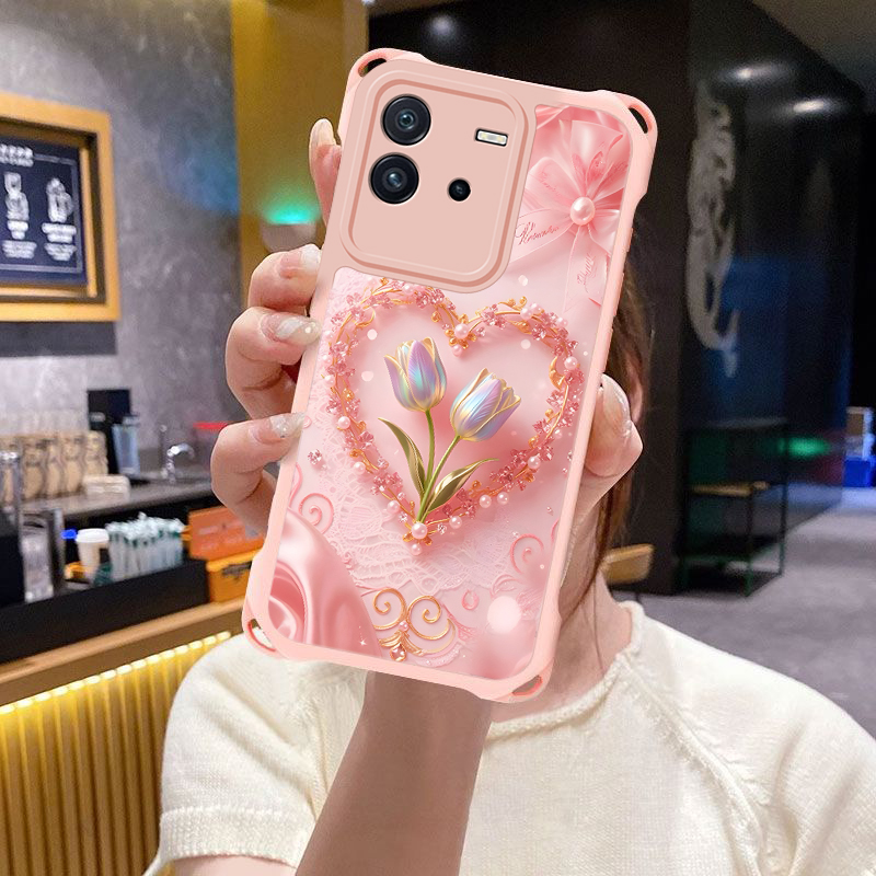 爱心郁金香适用苹果16promax手机壳iPhone15/14pro新款16e女13全包防摔12pro软壳11时尚xr/xs高级感ip7/8plus