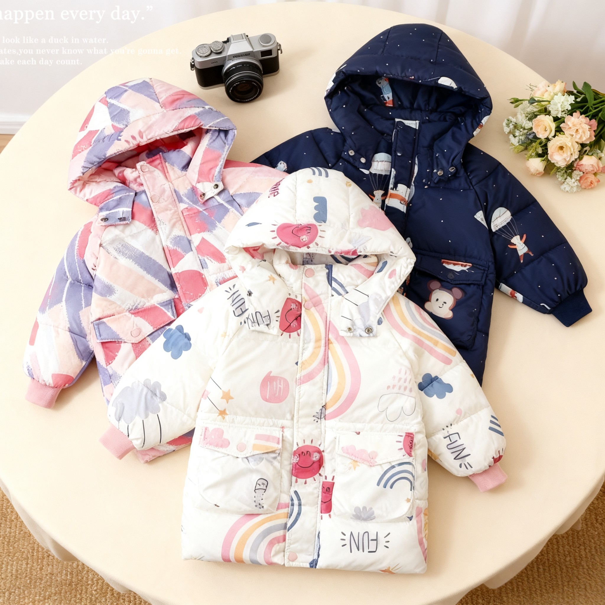 2025冬季儿童中长款连帽棉衣宝宝棉服男女童加厚印花小童棉袄,童装/婴儿装/亲子装,羽绒服,淘宝优惠券,粉丝福利购,淘宝优惠卷
