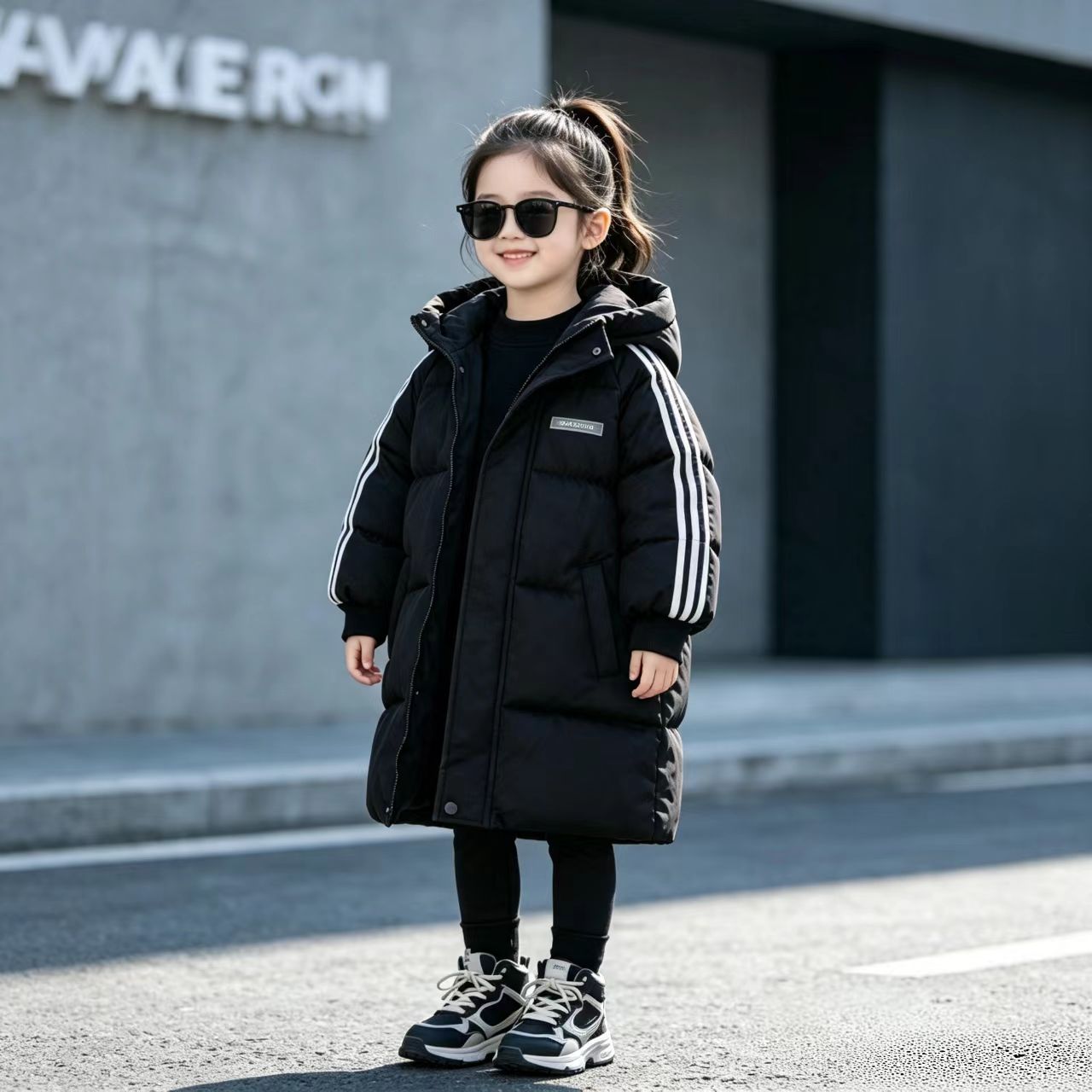 2026冬新连帽男女童棉袄中长款羽绒棉服加厚保暖外套棉衣防风立领