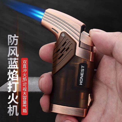 百诚蓝焰双直冲金属打火机带刀