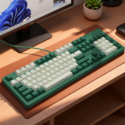 绿色机械键盘104键全键热插拔全键无冲紫轴黑轴办公游戏通用