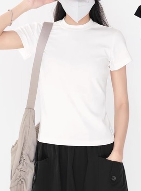 高弹修身显瘦短袖t恤女春夏新款美式辣妹风纯色正肩百搭女上衣ins