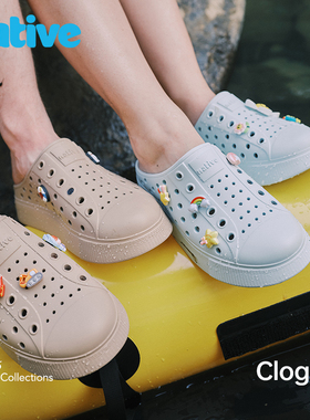 native夏clog凉鞋海边沙滩鞋度假洞洞鞋男女情侣一脚蹬拖鞋溯溪鞋