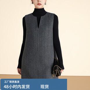 仿羊芼马甲裙连衣裙秋冬季A字裙打底裙子女士无袖芼呢背心裙短裙