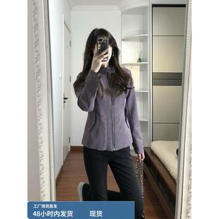 立领短款鹿皮绒外套女设计感小众休闲百搭气质夹克上衣秋冬季新款