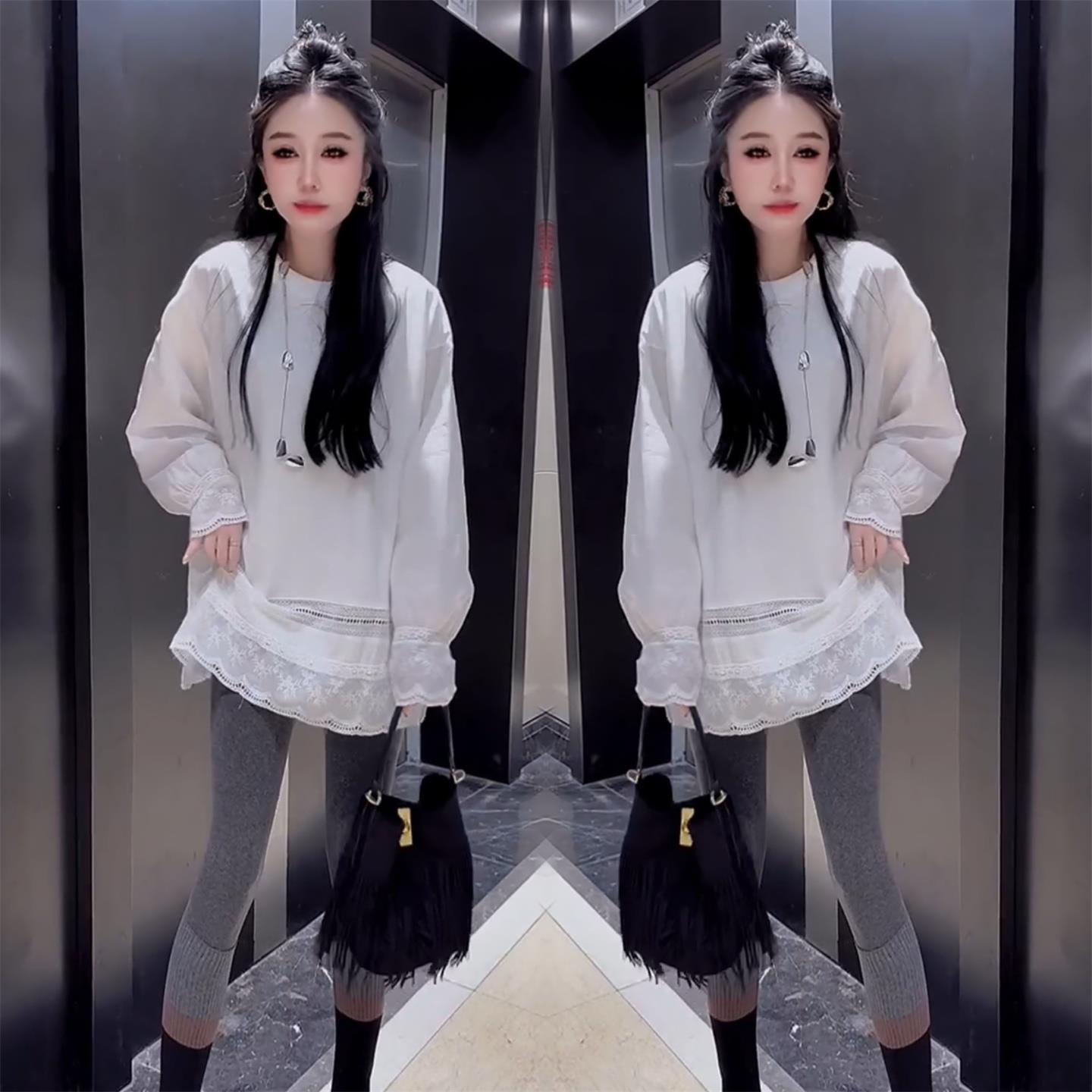 甜美通勤风欧货衬衫女2025冬季新款韩版休闲长衫花边拼接设计长袖